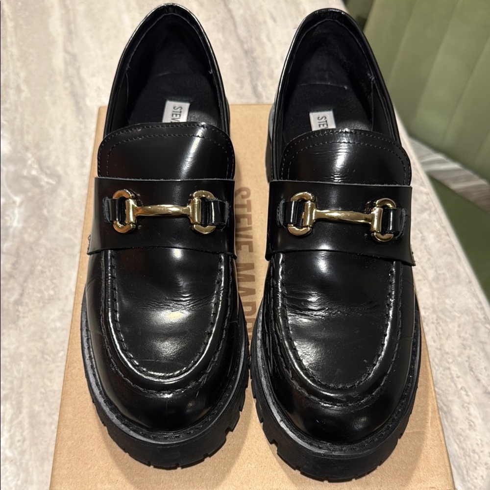 Steve Madden Lando Black Leather Loafers